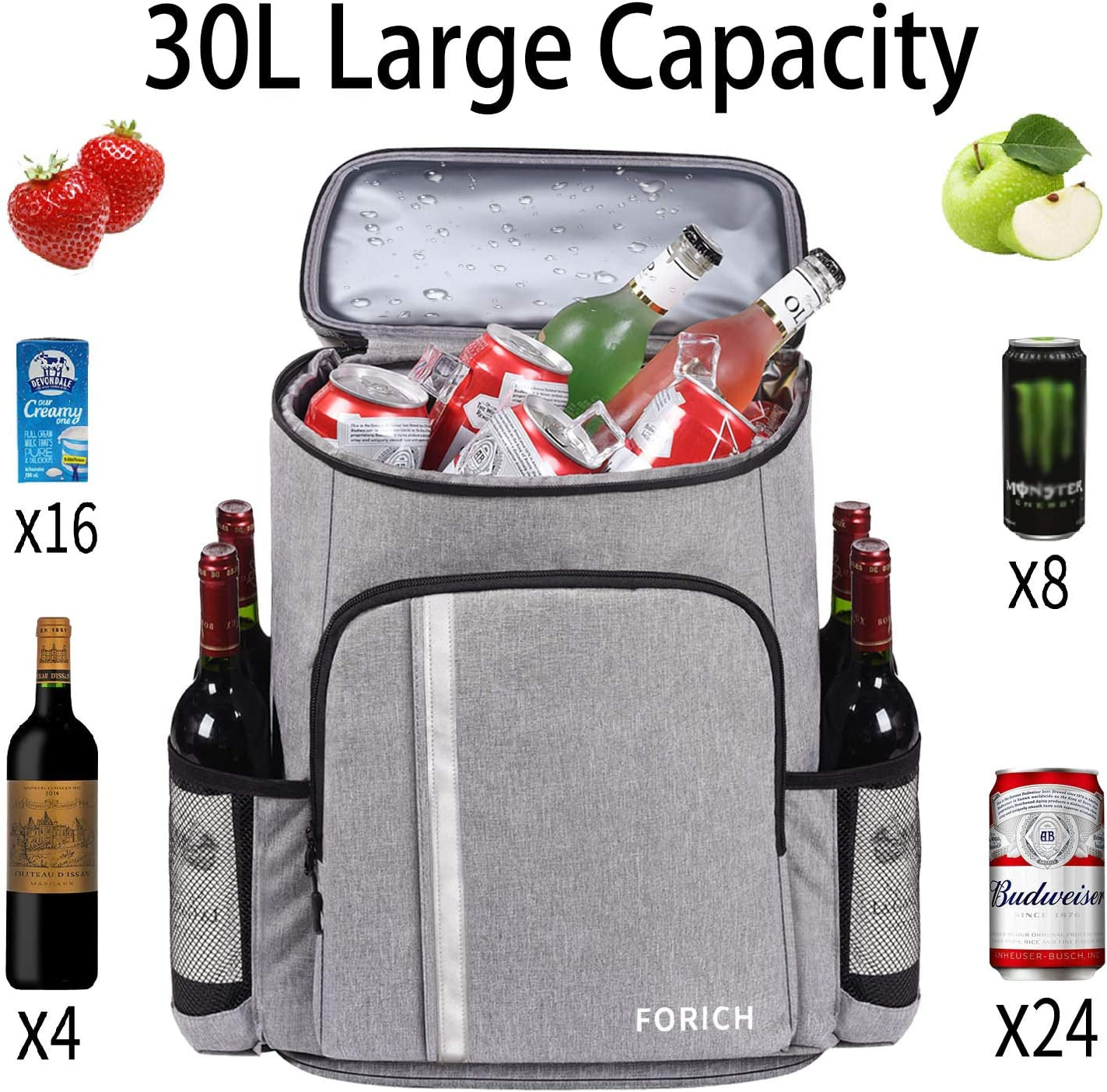 Insulated Waterproof Backpack Cooler - Lightweight Leakproof Bag for Work, Lunch, Picnics, Camping, and Hiking, Holds 30 Cans