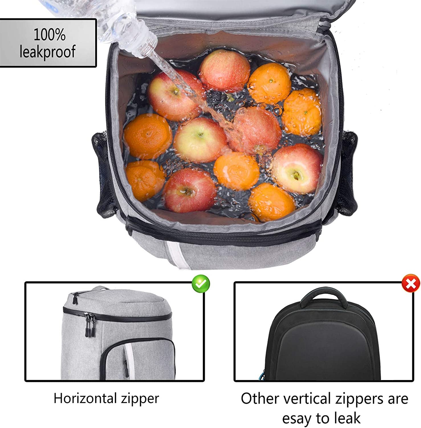 Insulated Waterproof Backpack Cooler - Lightweight Leakproof Bag for Work, Lunch, Picnics, Camping, and Hiking, Holds 30 Cans