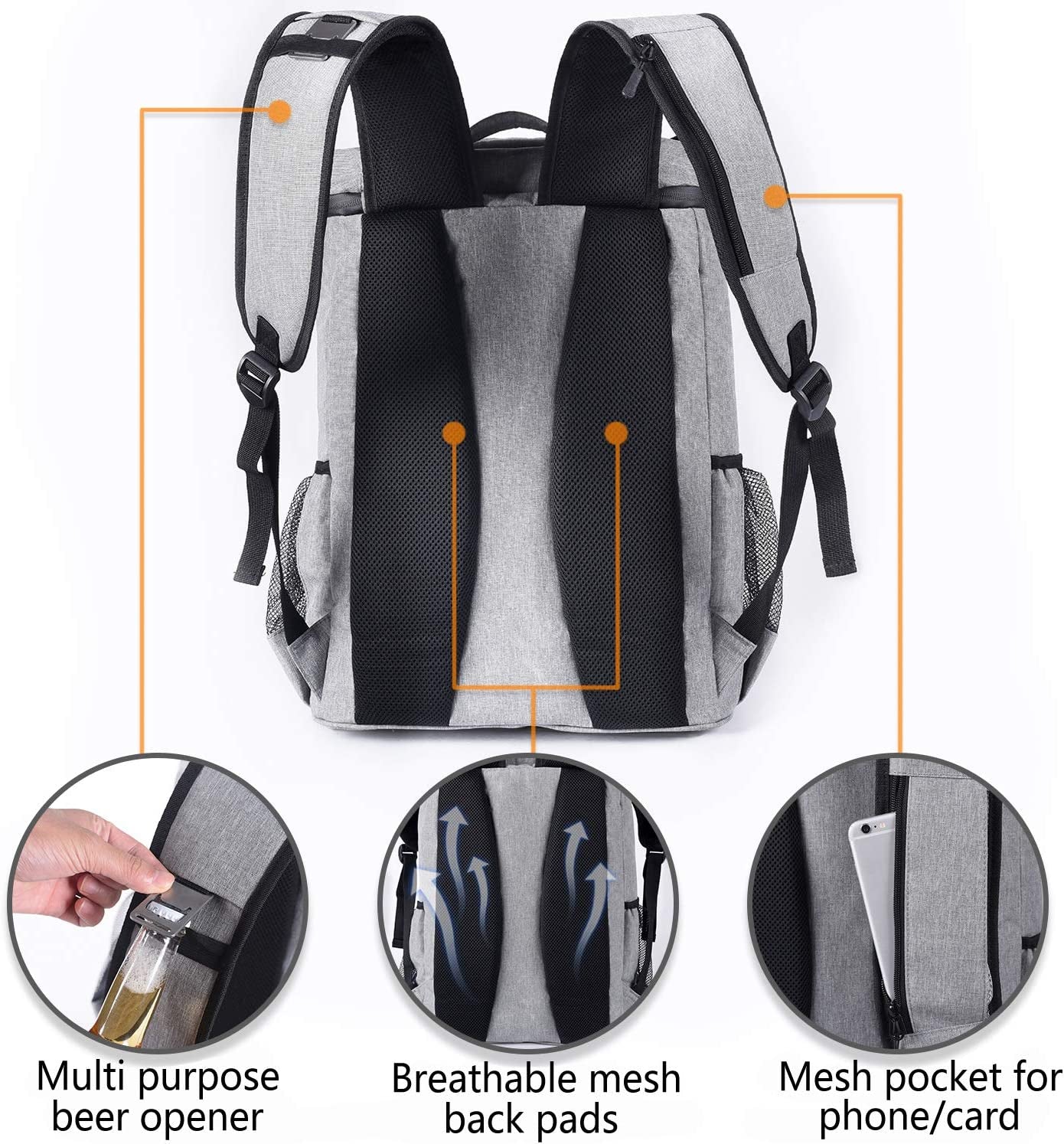 Insulated Waterproof Backpack Cooler - Lightweight Leakproof Bag for Work, Lunch, Picnics, Camping, and Hiking, Holds 30 Cans